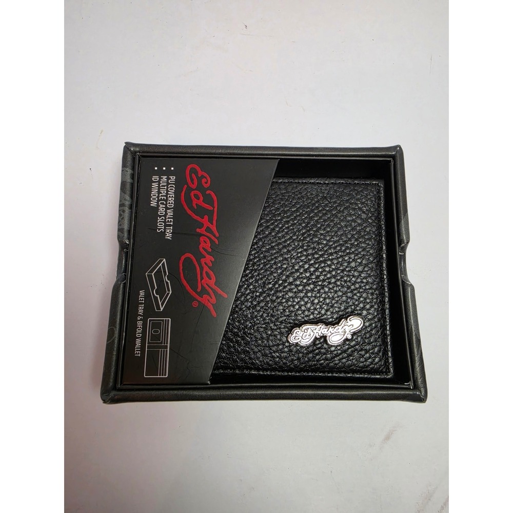 Ed Hardy Mens Bifold Wallet and Valet Tray Set Love Kills Slowly Black Skull